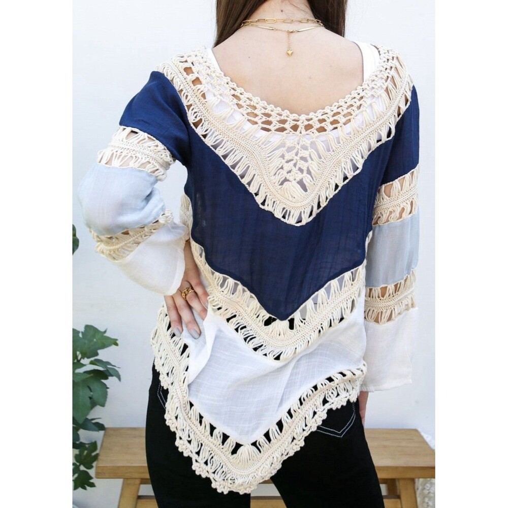 Women’s Crochet Boho Festival Handkerchief Blouse Sheer Fairy Fringe - Picture 7 of 7